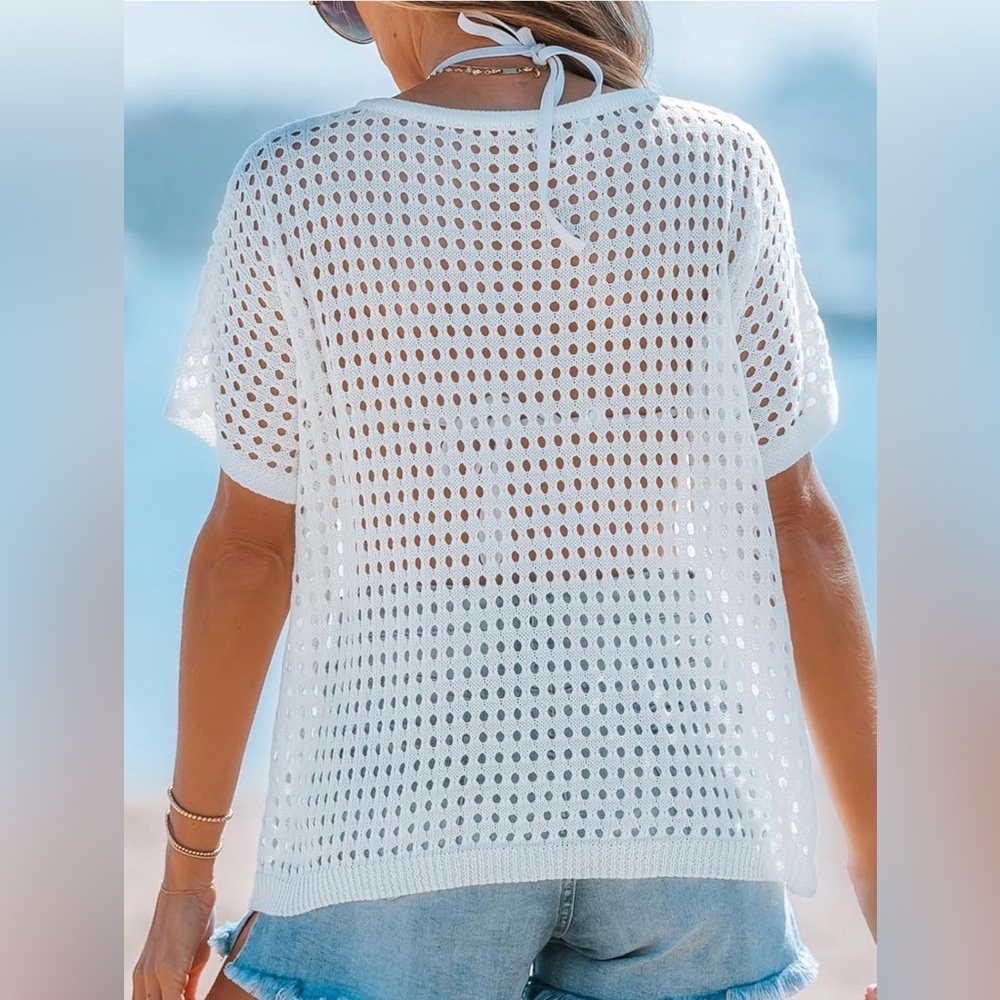 Cupshe Women’s Crochet V-Neck Cover-Up Top, Size Medium NWT - Picture 2 of 14